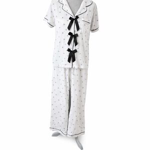 Rampage Women’s White Pajama Set Black Bow Detail Size M Like New